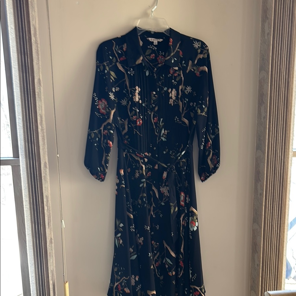 Nanette Lepore Black Floral Long Sleeve Shirt Dress